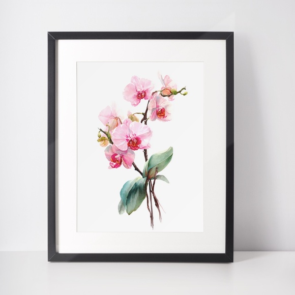 Watercolor Pink Orchids Wall Art Print Unframed - Elegant Floral Serenity - Picture 3 of 6